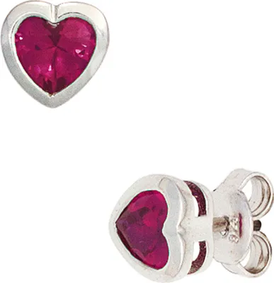 Produktbild von JOBO Kinder Ohrstecker Herz 925 Sterling Silber rhodiniert 2 Zirkonia rot Ohrringe