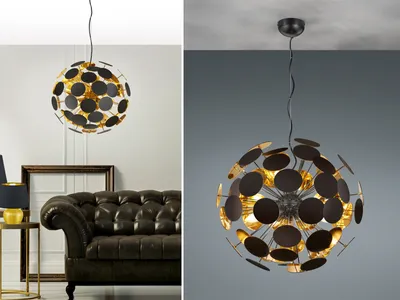 Produktbild von Edle Pendelleuchte Lampenschirm Schwarz matt / Gold Ø 54cm E14 - Wohnzimmerlampe