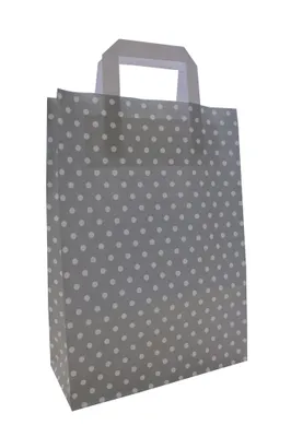 Produktbild von Papiertragetaschen "PUNKTE", 80 g/qm, 18 + 8 x 22 cm, grau mit weißen Punkten, 25 Stück