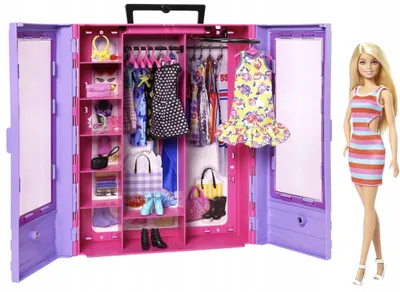 Produktbild von Barbie Kleiderschrank mit Puppe und Zubehör HJL66