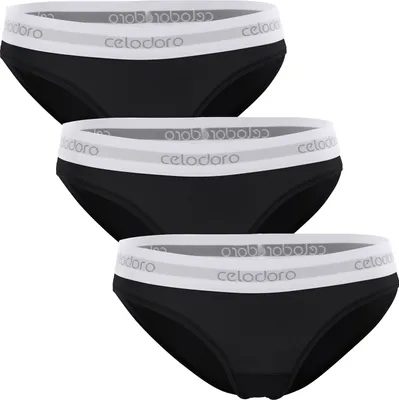 Produktbild von Bikini-Slip für Damen mit gewebtem Gummibund – Celodoro – Sport-Slip (3er-Pack) – Schwarz