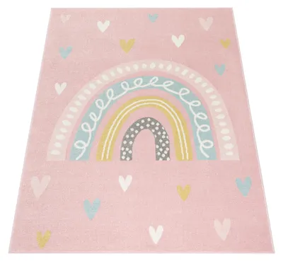 Produktbild von Paco Home Teppich Kinderzimmer Kinderteppich Mädchen Spielteppich Regenbogen Pastell Herz 120x160 cm