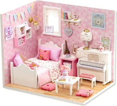 Produktbild von Habarri | Miniaturhaus - DIY-Puppenhaus - Holzhaus mit Möbeln und LED-Beleuchtung - Geschenk für Kinder - Lenkas Zimmer