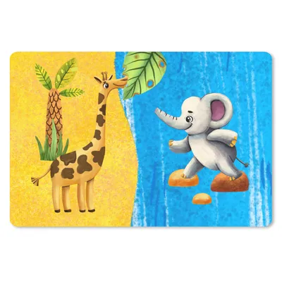 Produktbild von MuchoWow® Mauspad Mousepad Elefant - Giraffe - Wasser 27x18 cm - Mousepads - Maus Mat - Pad - Mausunterlage - Büroartikel - Desk Matten