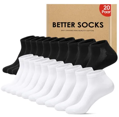 Productafbeelding van Falechay, 20 paar sneakersokken voor dames, maat 35-38, zwart en wit