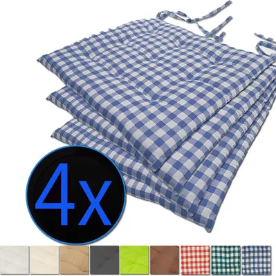 Produktbild von Stuhlkissen Nizza 38x38 cm 4er Pack Sitzkissen mit Steppung, Farbe:Karo-Blau