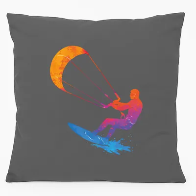 Produktbild von Huuraa Kissen Kitesurfen bunte Silhouette 40x40cm mit Füllung Steel Grey Baumwolle Dekokissen Geschenkidee