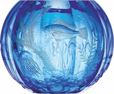 Produktbild von Casa Padrino Luxus Kristallglas Vase Blau Ø 20 x H. 20 cm - Mundgeblasen & Handgeschliffen