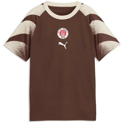 Produktbild von FC St. Pauli Warm Up Jersey 26/27 Puma, Offizieller Fanartikel, Braunes Aufwärmtrikot mit Spray-Streifen, Hochwertiger Polyester-Mix