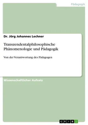 Produktbild von Transzendentalphilosophische Phänomenologie und Pädagogik