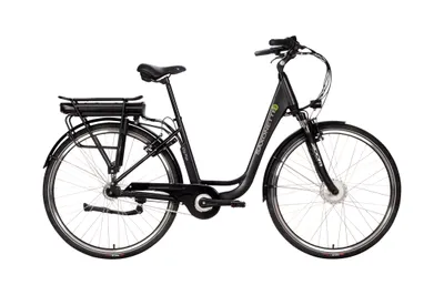 A black electric bicycle is shown against a white background.
