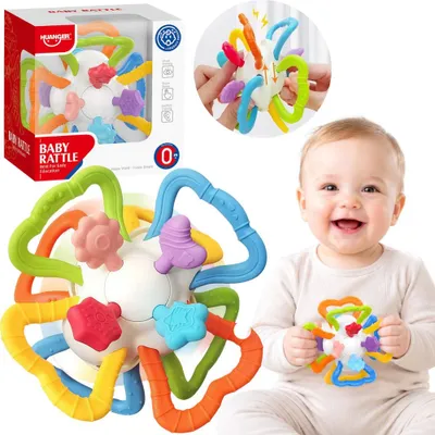 Zdjęcie produktu dla Grzechotka Gryzak Sensoryczna Kolorowa Obrotowa Wypustki 2W1 Montessori