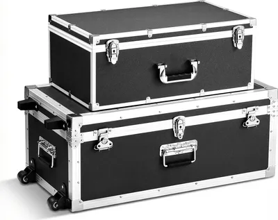 Produktbild von SucceBuy 2 x Transportkoffer Aufbewahrungskoffer Abschließbar, Große Rollkisten mit Deckel & 3 Metallgriffen, Robuste Aufbewahrungslösung für Zuhause und Studentenwohnheim Schwarz