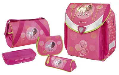 Obrázek produktu pro Herlitz Flexi Plus Spring Horses, Krabička na oběd, Pouzdro na tužky, Pencil pouch, Taška do školy, Sportovní taška, Dívka, První stupeň základní školy, Batoh, 18 l, Růžová