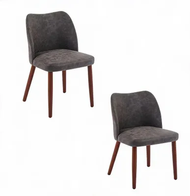 Produktbild von Esszimmerstuhl 2er Set 48x51x75 cm Polsterstuhl Holzbeine PolyurethanDunkelgrau