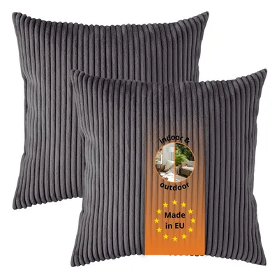 Productafbeelding van Set van 2 Kord-bankkussens, 40 x 40 cm, sierkussens, hoofdkussens, donkergrijs, sleepling