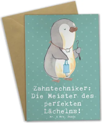 Produktbild von Mr. & Mrs. Panda Glückwunschkarte Zahntechniker Lächeln - Meeresbrise - Geschenk, osterkarten, Grußkarte, weihnachtskarten, valentinstagskarte, einladungskarten, Beruf