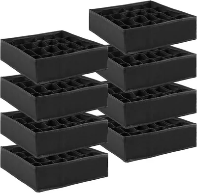 Produktbild von PolkaHome® 8er Set Socken-Organizer mit 24 Fächern, 32x32x10 cm, faltbare Stoff-Aufbewahrungsbox für Schubladen, schwarz