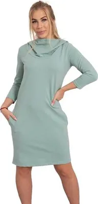 Produktbild von Dunkelmintfarbenes Kleid mit Kapuze und Taschen