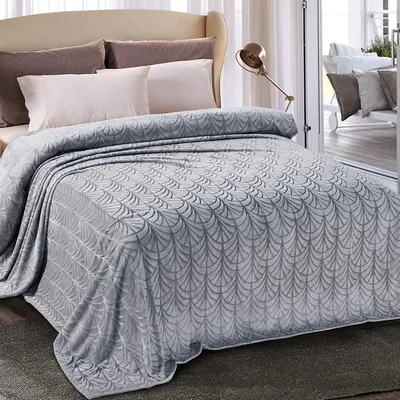 Immagine prodotto di Coperta da divano, 220x240 cm, in pile, grigia, con motivo a foglie, in flanella