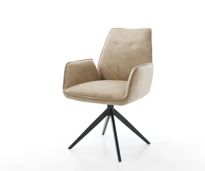 Produktbild von DELIFE Esszimmerstuhl Zoa-Flex Mikrofaser Beige Vintage Kreuzgestell breit Schwarz Taschenfederkern