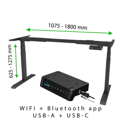 Obrázok produktu pre Polohovací stôl HARMONY čierny, podnož bez dosky s moderným dizajnom a USB portami, 120 kg nosnosť