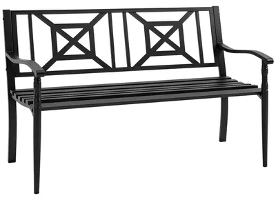 Image de Banc de jardin en acier - Banc de jardin pour 2 personnes - Avec accoudoirs - 128 x 62,5 x 81,5 cm - Capacité de charge jusqu'à 240 kg - Gris clair