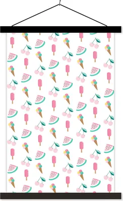 Produktbild von MuchoWow® Textilposter Sommerlich - Pastell - Muster 60x90 cm mit schwarzem Rahmen - Poster Wohnzimmer