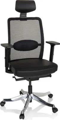 Produktbild von hjh OFFICE Luxus Chefsessel SENATOR PRO Ergonomischer Bürostuhl mit Armlehnen (höhenverstellbar) Leder/Netzstoff Drehstuhl für Büro, Zuhause