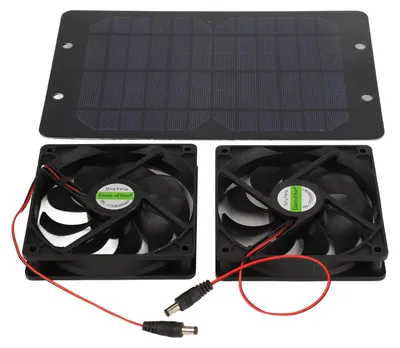 Zdjęcie produktu dla Panel solarny, podwójny wentylator z tworzywa sztucznego i silikonu, 10 W, 12 V, 2 A, przenośny, do użytku zewnętrznego, idealny do kurników, szklarni, kamperów
