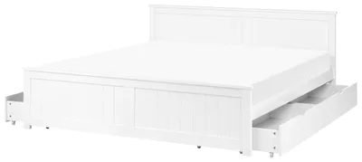 Produktbild von BELIANI Doppelbett Weiß Kiefernholz mit Stauraum 4 Schubladen Lattenrost 180 x 200 cm Fußteil Hohes Kopfteil Schlicht Modern Skandi Design Holzbett