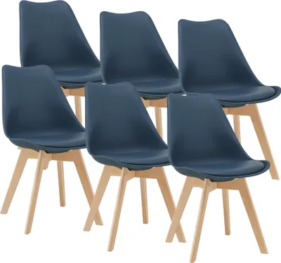 Immagine prodotto di Sedia da pranzo 'Fläten' set di 6 sedie imbottite in ecopelle blu