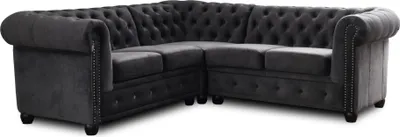 Image de Lisa Design William - canapé Chesterfield d'angle réversible - 5 places - en velours , Gris foncé
