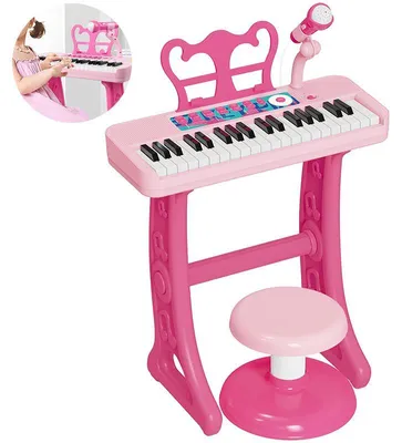Produktbild von Kinder Keyboard , Kinderklavier, 37 Tasten, elektronisches Musikinstrument mit Mikrofon, 2 Lautsprechern, Aufnahme- und Wiedergabefunktion, Rosa