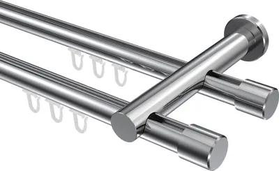 Produktbild von Interdeco Innenlaufstange / Gardinenstange mit Innenlauf Chrom, Typ Platon Santo (Kappe), 20 mm Ø 2-läufig, 440 cm