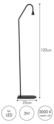 Produktbild von Atmooz Hilton Stehleuchte – 25 x 12 x 122 cm – Schwarzes Metall – Integrierte LED – Leselampe