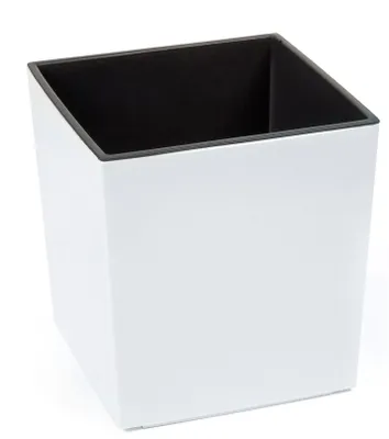 A white square planter with a black interior is shown against a white background.