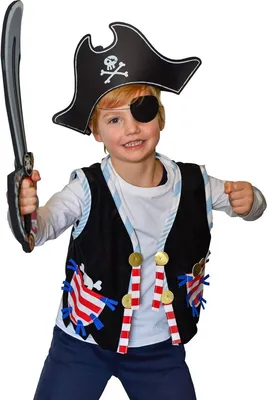 Piraten Kostüm Piratenweste mit Totenkopf-Motiv Hut & Augenklappe für Kinder 3-6 Jahre Seeräuber Fasching Karneval Mottoparty Kindergeburtstag