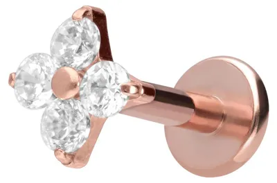 Produktbild von Ohrpiercing, Nasenpiercing Titan Labret mit Innengewinde KRISTALLBLUME RoséGold Stablänge: 10mm | Stabstärke: 1,2mm