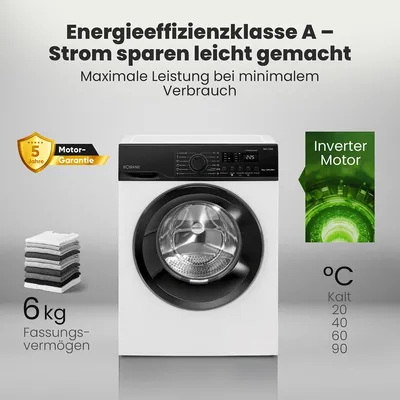 Produktbild von Bomann® Waschmaschine 6kg | Invertermotor - effizient, leise & langlebig | max. 1000 U/min | LED-Display | WA 7162 weiß