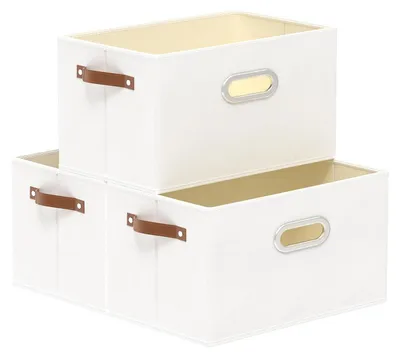 Image de Elzusha - Boîtes de rangement pliables avec poignées, lot de 3, blanches