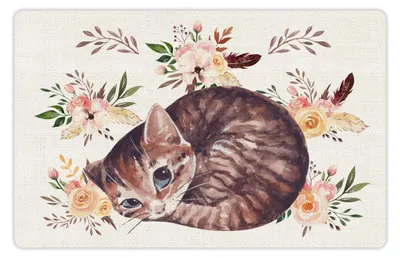 Productafbeelding van VINILIKO, waterdichte mat voor huisdierenvoederbakken, Sweet Cat, 48 x 75 cm