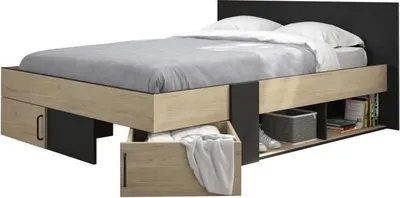 Produktbild von Bett mit Schubladen, Chataignier und Schwarz, 140 x 190 cm, SWIVEL