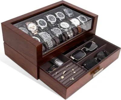 Produktbild von Uhrenbox Herren Echtholz 12 Fächer Walnuss Uhrenkoffer brillant präsentieren