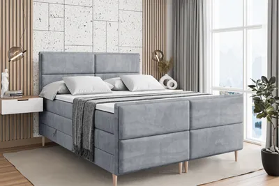 Produktbild von ALTDECOR Boxspringbett mit Holz Füßen, Matratze und Lattenrost, Topper, Fußteil, Polsterbett mit Bettkasten, Bett mit Stauraum H3- und H4- Matratze -AURA-FD-Z KING-200x200 - Grau Casablanca