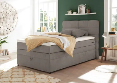 Produktbild von Boxspringbett 140x200 cm Jugendbett mit Bettkasten Hotelbett in Soro schlamm TEREZIN-09