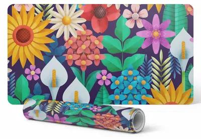 Produktbild von Rutschfeste Schreibtischunterlage mit floralem Retro-Muster, 100 x 50 cm