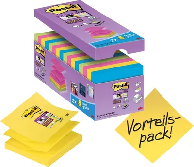 Zdjęcie produktu dla Notatki samoprzylepne Super Sticky Z-Notes, format 76x76 mm, 90 arkuszy, opakowanie: 10 bloków po 16 arkuszy