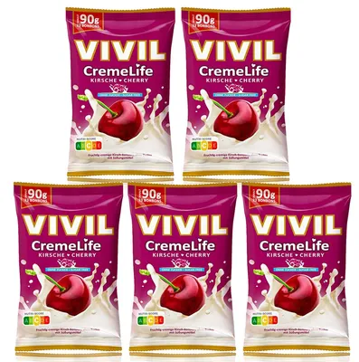 Image de Vivil Creme Life cerise bonbons fruités sans sucre 90g paquet de 5