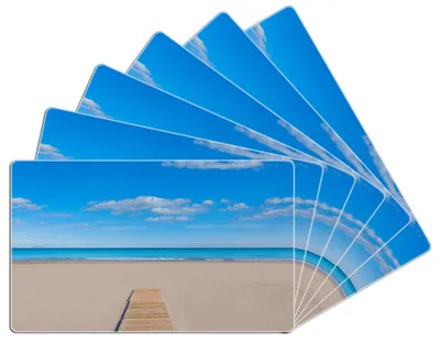Produktbild von Wallario Frühstücksbrettchen 6er Set aus Glas, je 14 x 23 cm, mit rutschfesten Füßen, Motiv Auf dem Holzweg zum blauen Meer